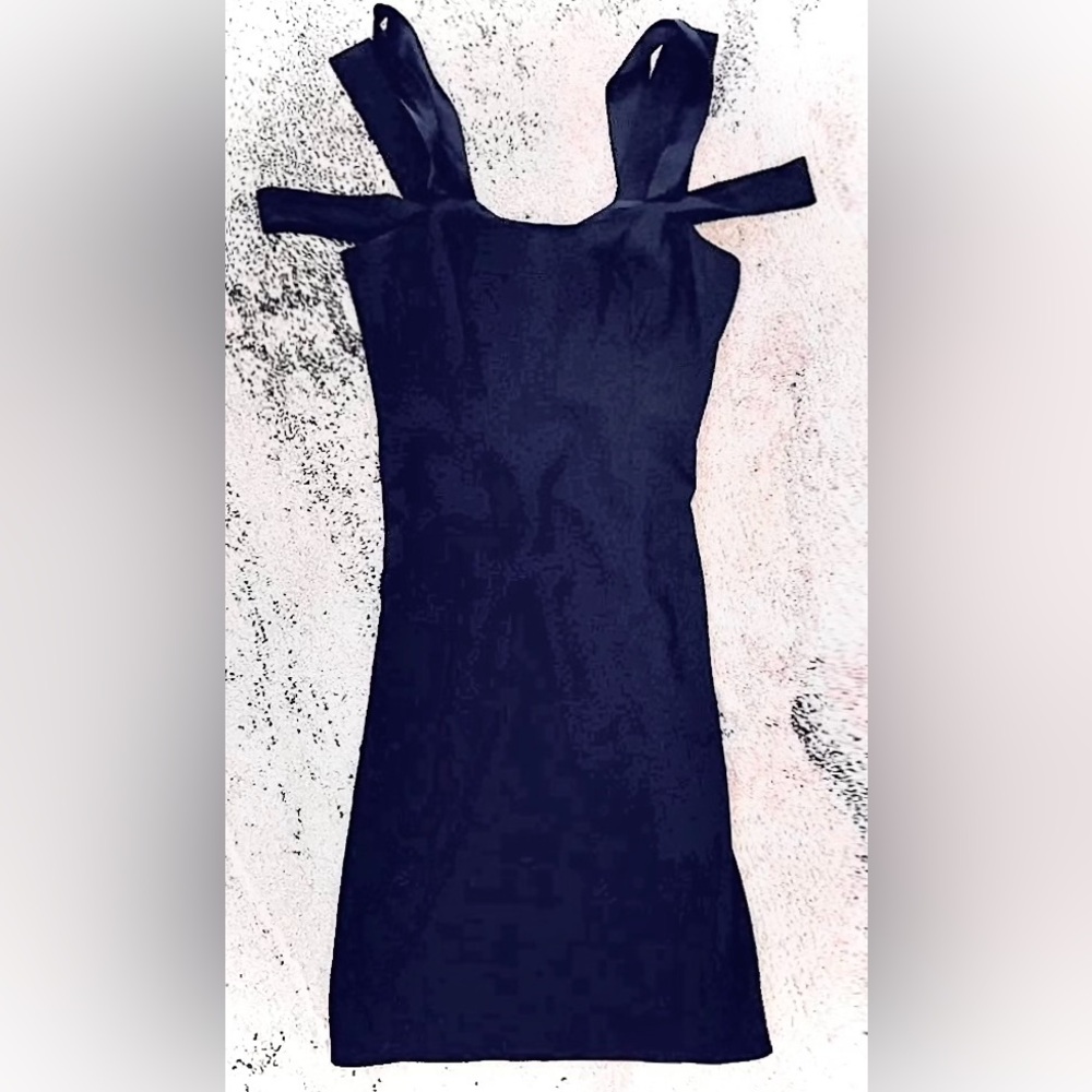 HALSTON || Cold Shoulder Satin-Trim Crepe Dress in Midnight Blue - SZ 0 ⭐️NWOT⭐️